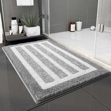 Gray Stripes Absorbent Striped Bathroom Rug - Non-Slip Bath Mat for Bathroom, Toilet & Shower Room Entrance 50x80cm