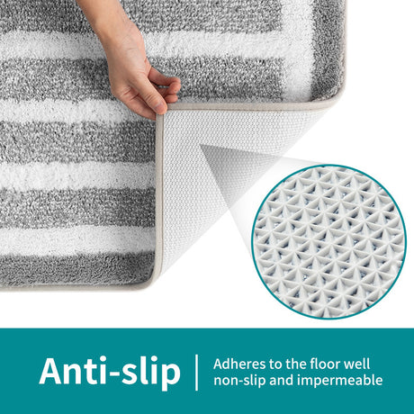 Gray Stripes Absorbent Striped Bathroom Rug - Non-Slip Bath Mat for Bathroom, Toilet & Shower Room Entrance 50x80cm