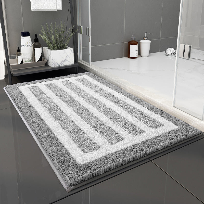 Gray Stripes Absorbent Striped Bathroom Rug - Non-Slip Bath Mat for Bathroom, Toilet & Shower Room Entrance 60x90cm