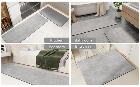 2 pcs Grey Quick-Dry Absorbent Non-Slip Bath Rug for Bathroom, Kitchen & Entryway 40x60cm