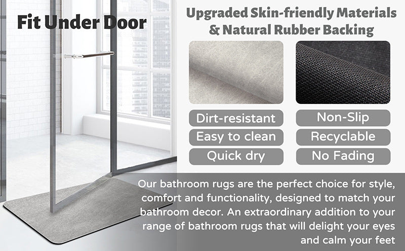 Grey Quick-Dry Absorbent Non-Slip Bath Rug for Bathroom, Kitchen & Entryway 50x80cm