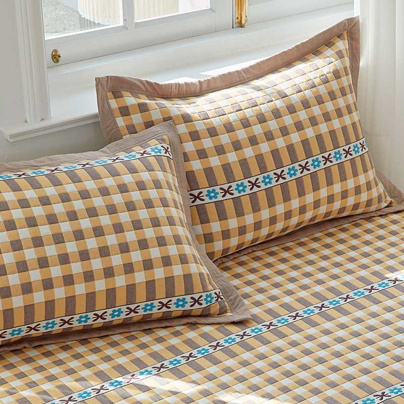 Yellow grid Soft Cotton Gauze Pillowcase Set - Breathable, Non-slip, Extra Large (Pillow Core Not Included)