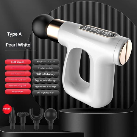 White Mini Fascia Gun Muscle Massager with Pulse Heat - Deep Tissue Relaxation