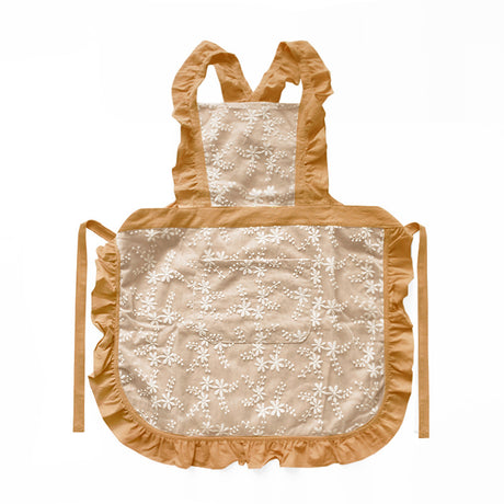 Yellow Ruffled Kitchen Apron with Floral Lace - Comfortable Baking & Crafting Apron