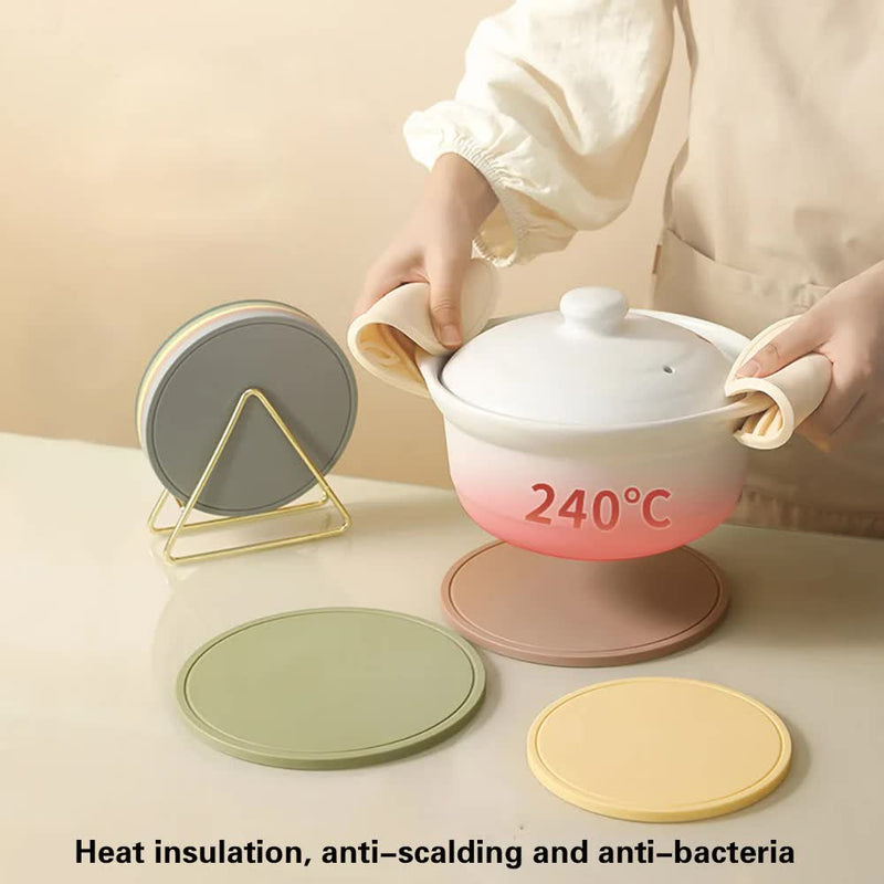 Cream Yellow 3 Pcs Premium Silicone Round Heat-Resistant Pad - 20cm Durable Kitchen Pot Mat with Anti-Slip Design