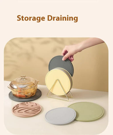 Green 3 Pcs Premium Silicone Round Heat-Resistant Pad - 20cm Durable Kitchen Pot Mat with Anti-Slip Design