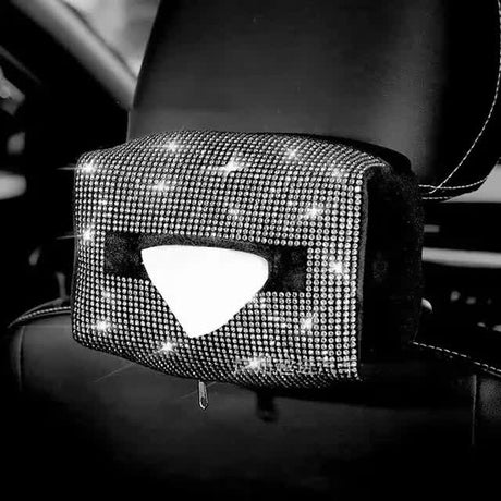 White Diamond Bling Rhinestone Car Tissue Box Holder - Applies to Visor & Seat Back