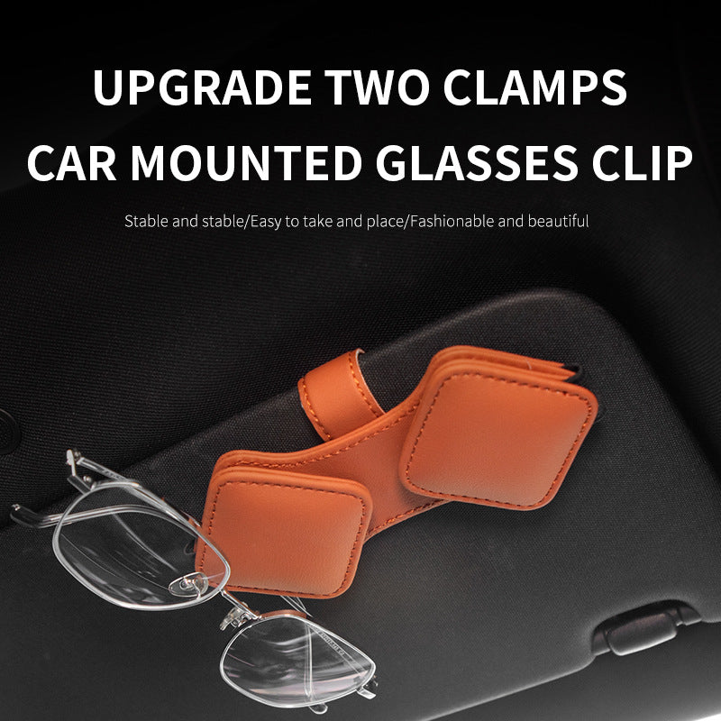 2 Pcs Black Car Sun Visor Glasses Holder Clip with Dual Magnetic Clamps - PU Leather, Anti-Slip, and Multi-Functional Storage