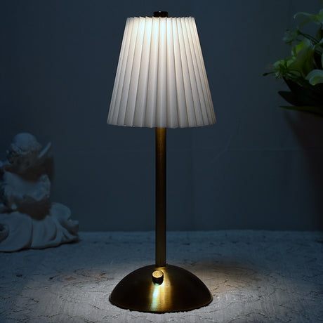 White Elegant Pleated Fabric Table Lamp - 3-Color LED, USB Rechargeable, Touch Dimming