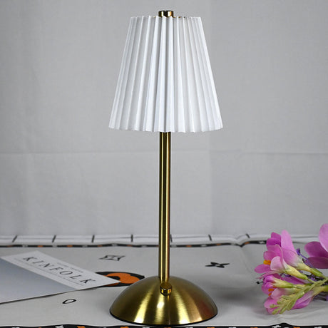 White Elegant Pleated Fabric Table Lamp - 3-Color LED, USB Rechargeable, Touch Dimming