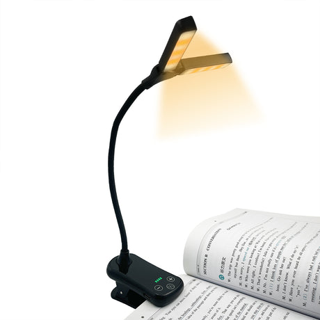 White Rechargeable Dual-Head Clip-On Book Light - Touch Control Reading Lamp with Eye Protection