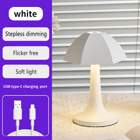 White Nordic Umbrella Mushroom Table Lamp - Dimmable Ambient Light