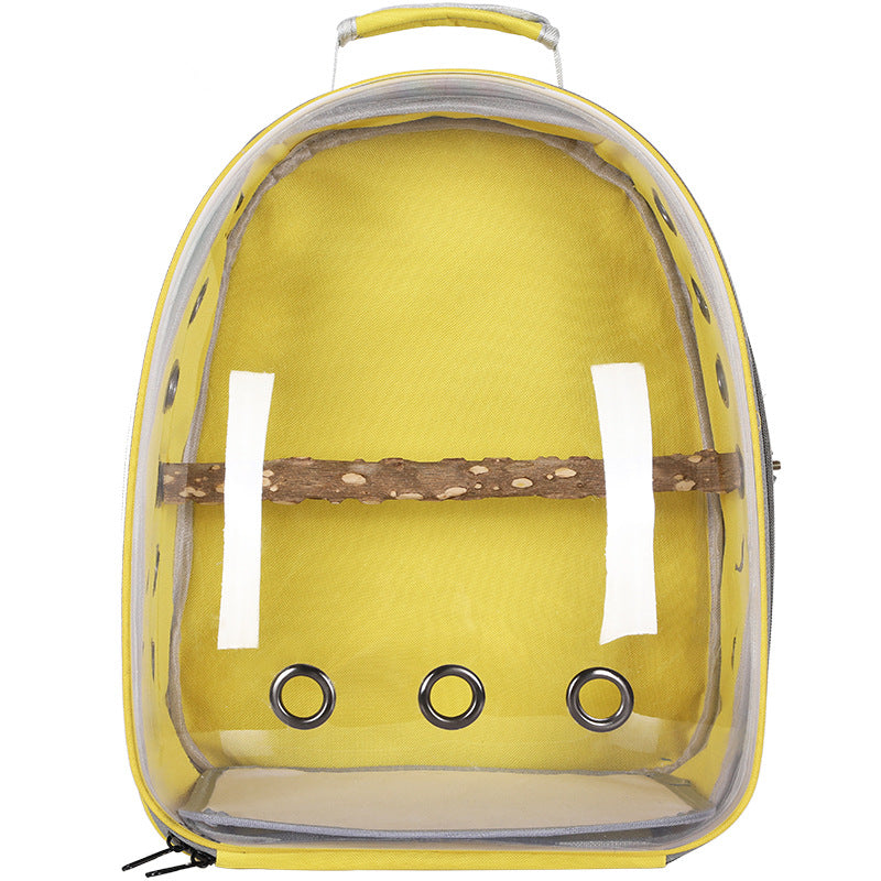 Yellow Stylish Transparent PVC Pet Carrier Backpack - Large Capacity, Multi-Use for Birds & Cats(Including Wooden Stick)