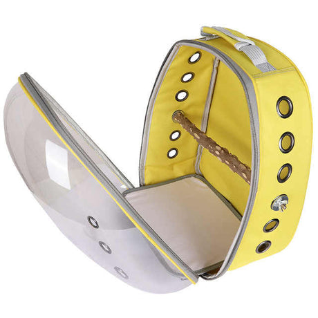 Yellow Stylish Transparent PVC Pet Carrier Backpack - Large Capacity, Multi-Use for Birds & Cats(Including Wooden Stick)