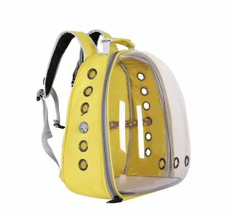 Yellow Stylish Transparent PVC Pet Carrier Backpack - Large Capacity, Multi-Use for Birds & Cats(Including Wooden Stick)