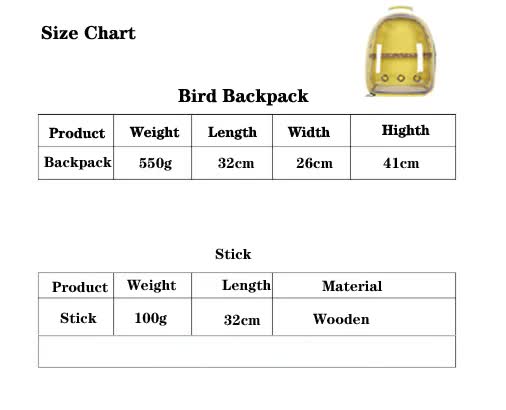 Yellow Stylish Transparent PVC Pet Carrier Backpack - Large Capacity, Multi-Use for Birds & Cats(Including Wooden Stick)