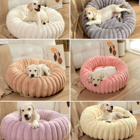 White Plush Pet Bed - 40cm Round Dog & Cat Mat, Cozy PP Cotton Filled, Comfortable Pet Supplies