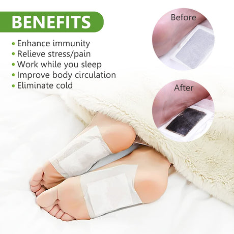 20PCS Natural Bamboo Vinegar & Ginger Powder Foot Pads | Detox, Improve Sleep & Boost Metabolism