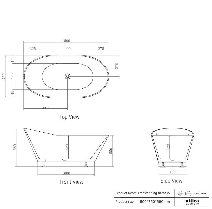 1500/1700*750/800*680mm INS OTTI London Gloss White Special Shape Curved Acrylic Freestanding Bathtub