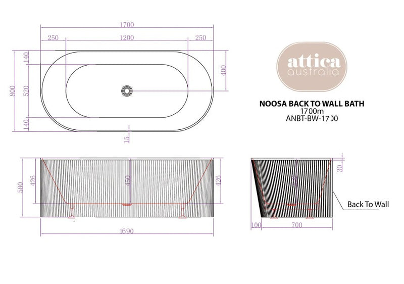 1500/1700*750/800*580mm INS OTTI Noosa Gloss/Matt White Oval Acrylic Freestanding Bathtub