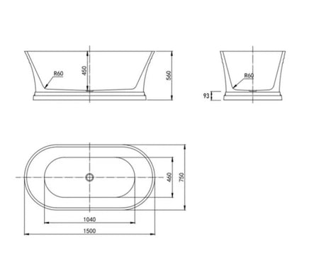 1500*750*560mm Hampton 1500 NF and Gloss White Freestanding Bathtub