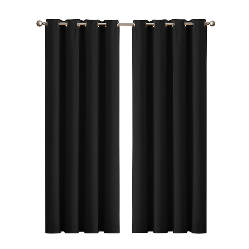 2x Blockout Curtains Panels 3 Layers Eyelet Room Darkening 140x160cm Black