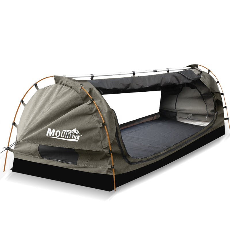 Mountview Camping Swags Canvas Free Standing Swag Dome Tents Kings Single Grey