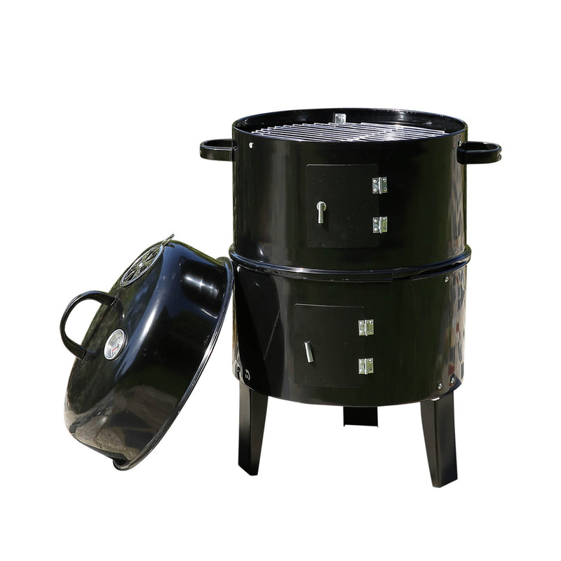 3 in 1 Charcoal Vertical Smoker BBQ Grill Roaster Portable Outdoor Steel Steamer