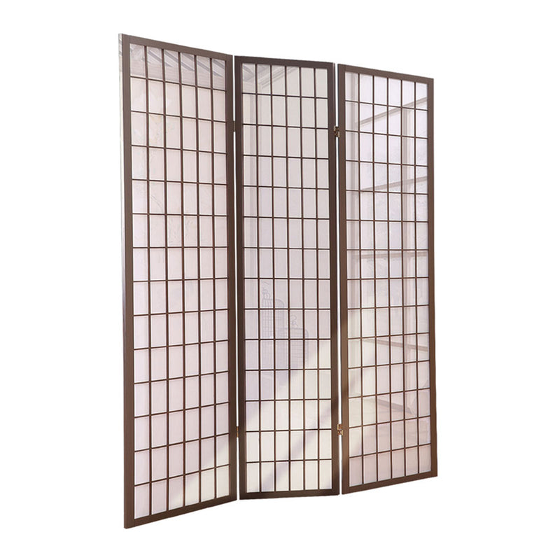 Levede 3 Panel Room Divider Screen Door Stand Privacy Fringe Wood Fold Grey