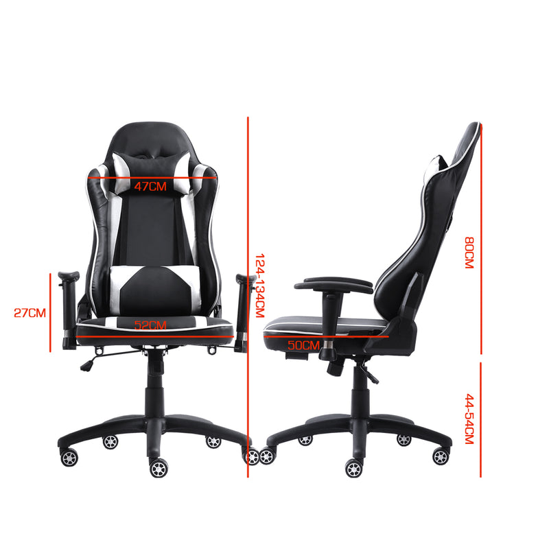 Levede Executive Gaming Office Chair Racing Computer PU Leather Recliner Silver