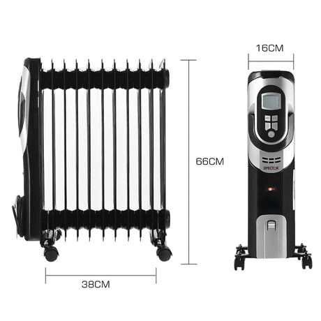 Spector 1500W Electric Portable 11 Fin Oil Heater w/24h Timer/Column/Heat/ Wheels