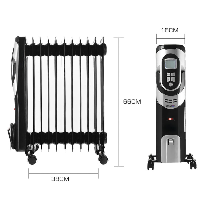 Spector 1500W Electric Portable 11 Fin Oil Heater w/24h Timer/Column/Heat/ Wheels