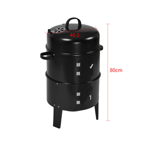 3 in 1 Charcoal Vertical Smoker BBQ Grill Roaster Portable Outdoor Steel Steamer