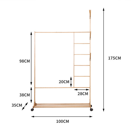 100x35x175cm Wooden Multi Clothes And Coats Storage Hanging Rack