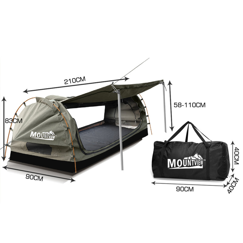 Mountview Camping Swags Canvas Free Standing Swag Dome Tents Kings Single Grey