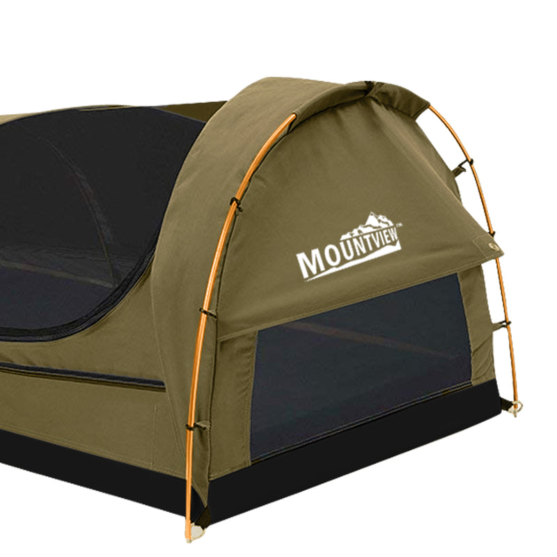 Mountview Double Swag Camping Swags Canvas Dome Tent Hiking Mattress Khaki