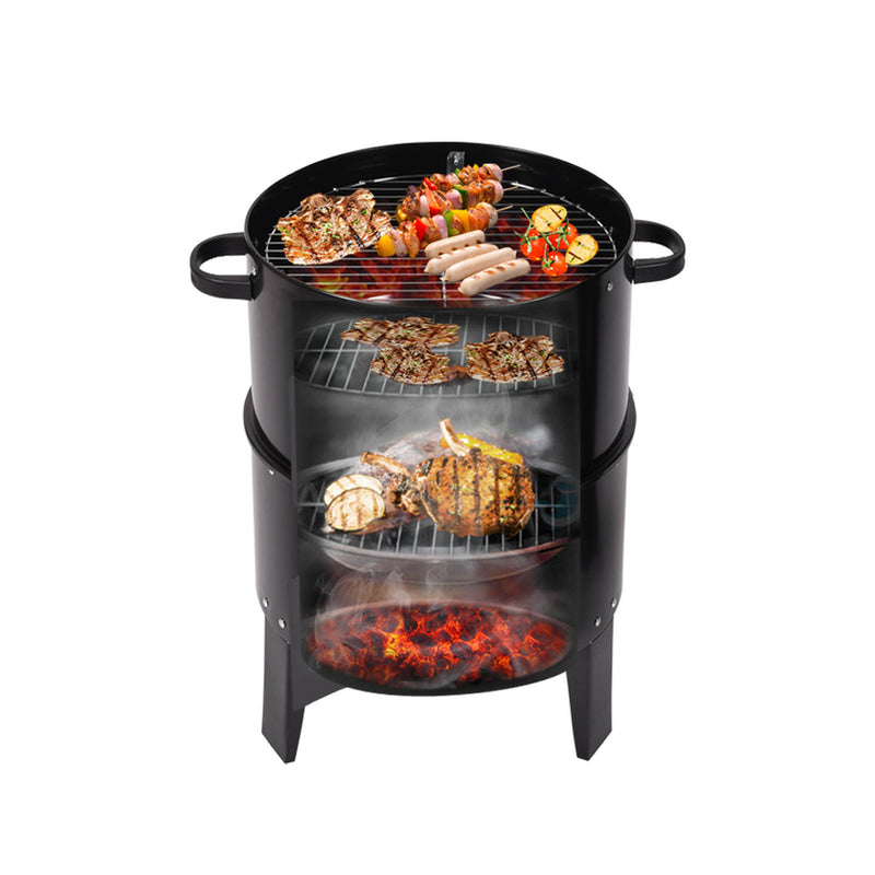 3 in 1 Charcoal Vertical Smoker BBQ Grill Roaster Portable Outdoor Steel Steamer