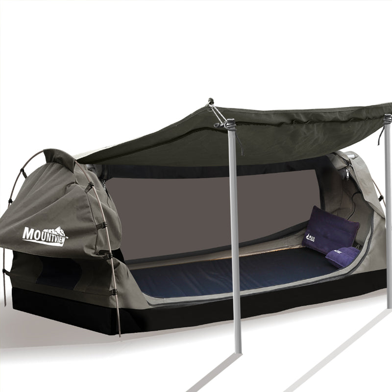 Mountview Camping Swags Canvas Free Standing Swag Dome Tents Kings Single Grey