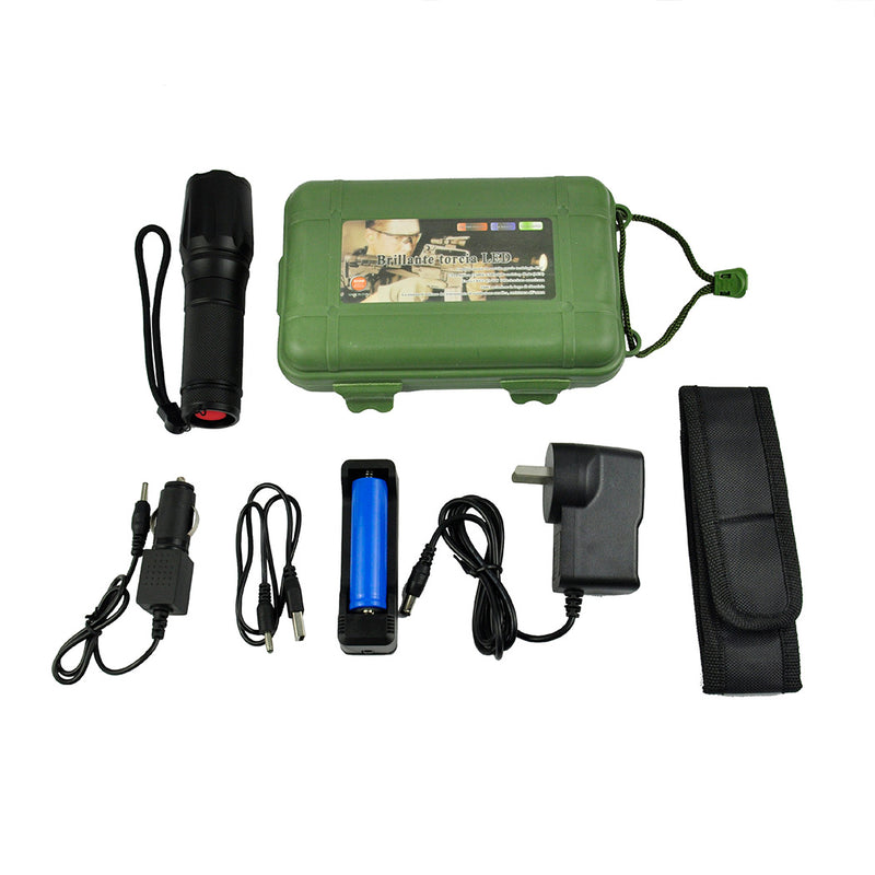 Tactical LED Flashlight Zoom Military Torch Self-defense Light Kit