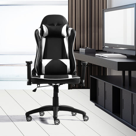 Levede Executive Gaming Office Chair Racing Computer PU Leather Recliner Silver