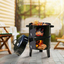 3 in 1 Charcoal Vertical Smoker BBQ Grill Roaster Portable Outdoor Steel Steamer