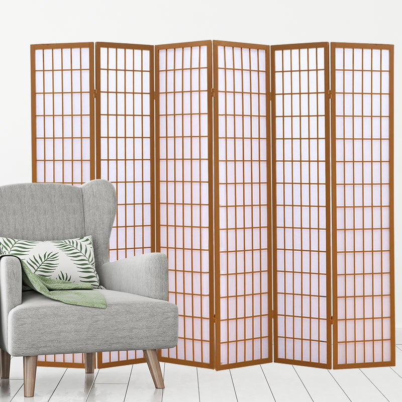 Levede 6 Panel Free Standing Foldable  Room Divider Privacy Screen Wood Frame