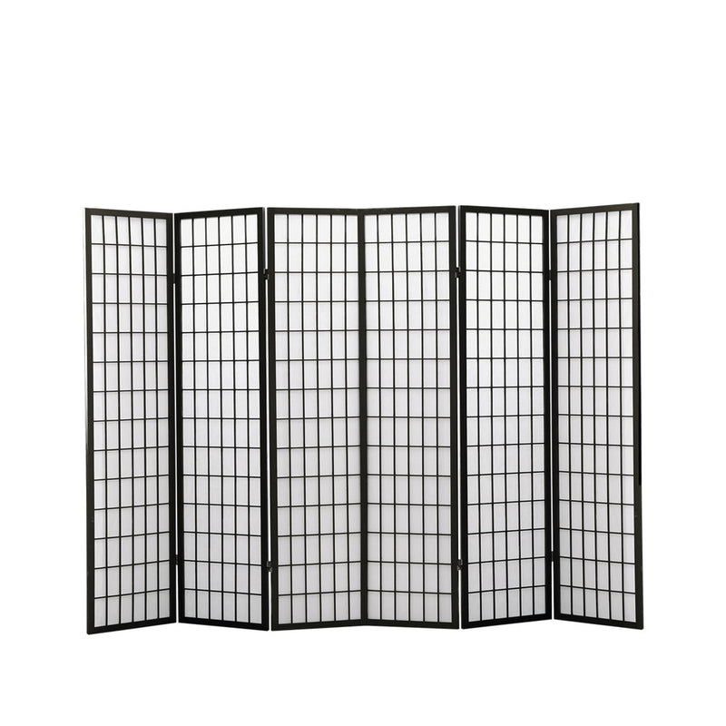 Levede 6 Panel Free Standing Foldable Timber Room Divider Privacy Screen with Black Frame