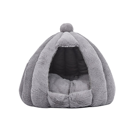 Pet Bed Comfy Kennel Cave Cat Dog Beds Bedding Castle Igloo Nest Grey L