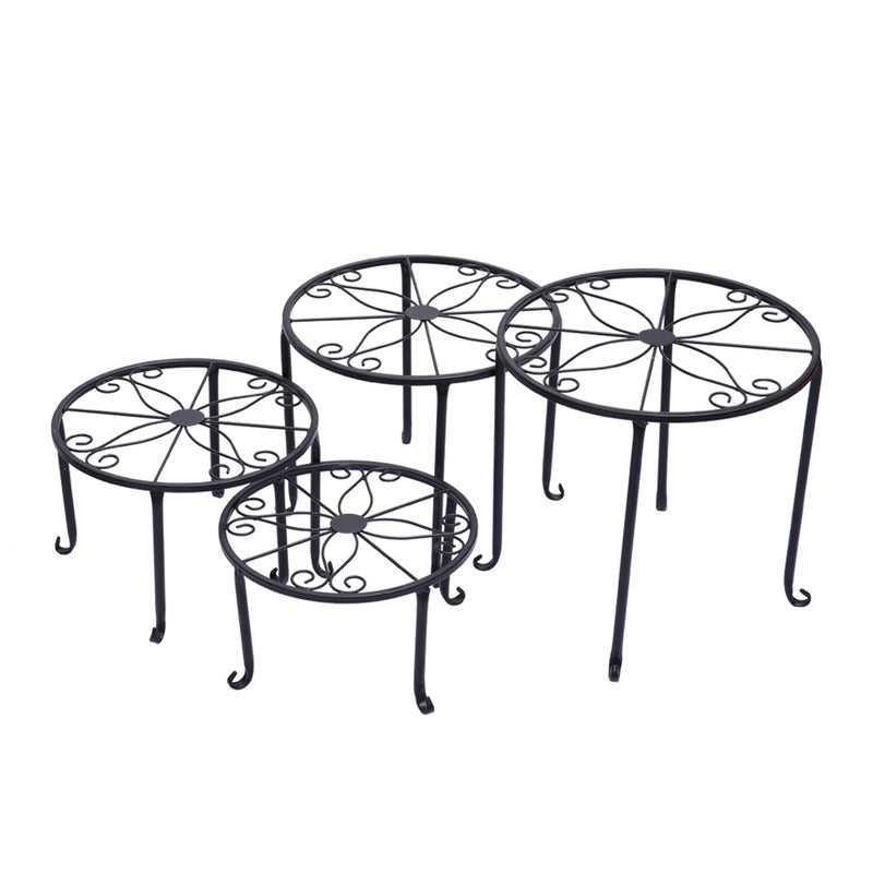 4X Outdoor Indoor Plant Stand Metal Black Flower Pot Garden Decor Rack Round