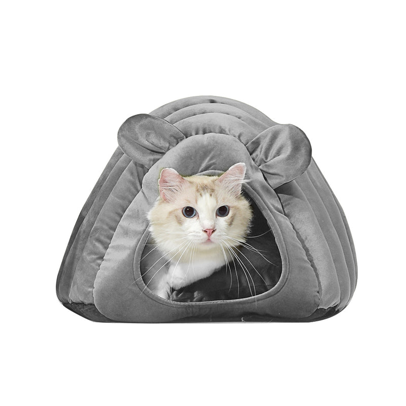 Pet Bed Comfy Kennel Cave Cat Beds Bedding Castle Igloo Round Nest Grey M