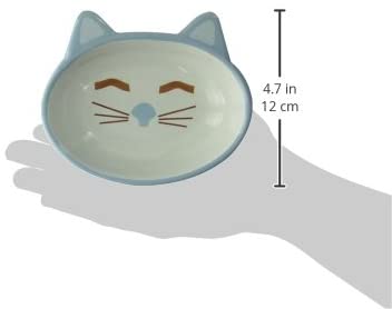 PetRageous 81026 Here Kitty Cat Bowl- Oval Blue 13cm, Blue, 5.5