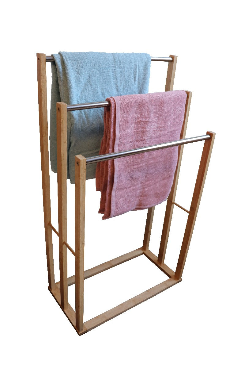 CARLA HOME Bamboo Towel Bar Metal Holder Rack 3-Tier Freestanding for Bathroom and Bedroom