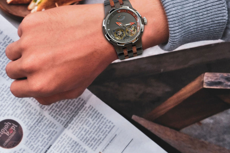 Men Dual Wheel Automatic Ebony & Rosewood Watch