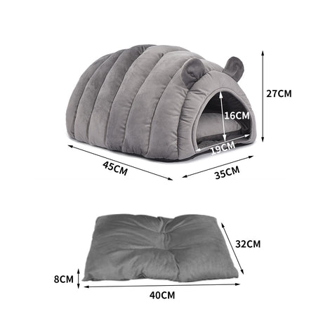 Pet Bed Comfy Kennel Cave Cat Beds Bedding Castle Igloo Round Nest Grey M